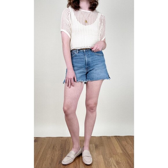 Vintage 60s 70s Norwegian Military Open Knit Net Blouse Top Shirt Cover Up Sexy - Picture 4 of 9